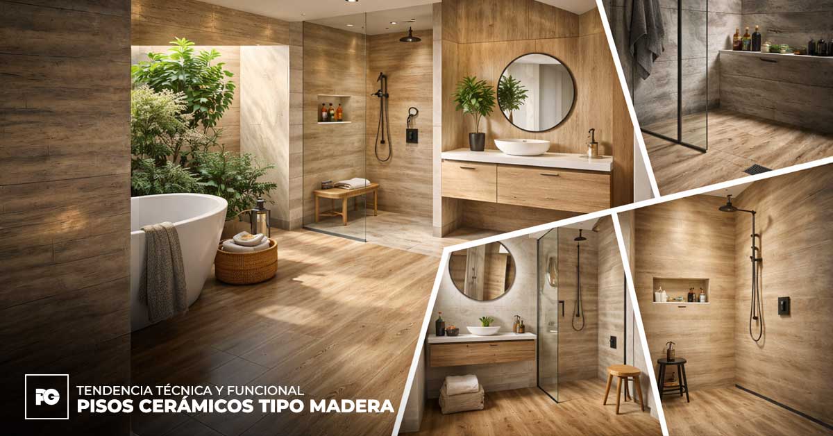Pisos cerámicos tipo madera: tendencia técnica y funcional para baños y regaderas